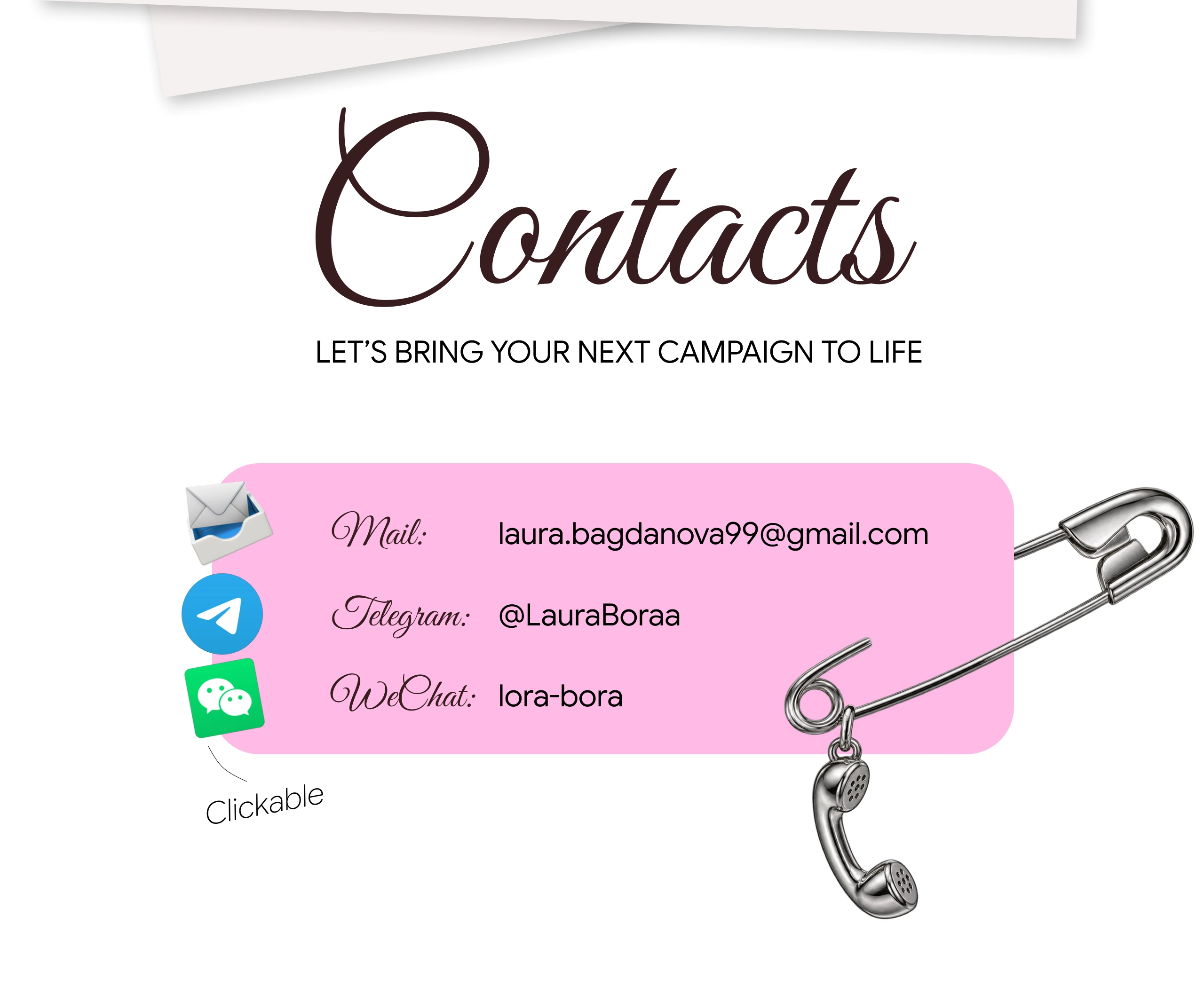 Contacts: email, Telegram and WeChat