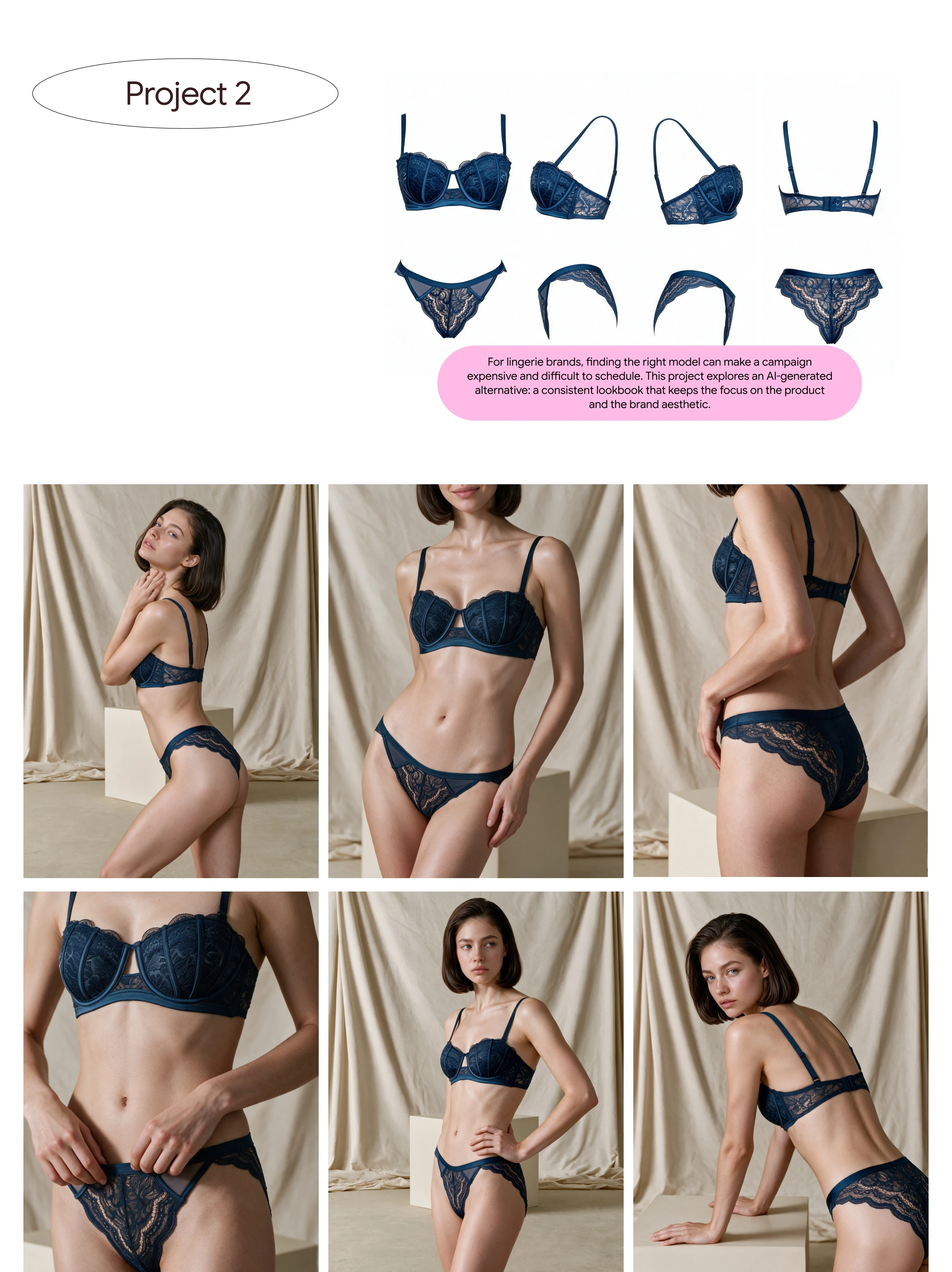 Project 2: AI-generated lingerie e-commerce lookbook with a consistent model, product and visual direction